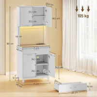 HOMCOM Moderne Anrichte mit LED, Steckdosen und USB, 2 Schränke und Schublade, 71x40x180 cm, Weiß(m-3)