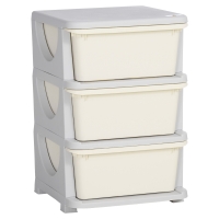 HOMCOM Aufbewahrungsboxen für Kinder, 3 große Schubladen, runde Kanten, Kunststoff, 37x37x56,5 cm, Cremeweiß