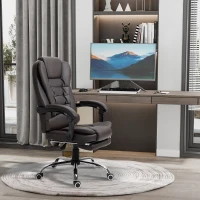 HOMCOM Fauteuil de bureau fauteuil manager grand confort dossier inclinable roulettes P.U 64,5 x 69 x 117 cm Café(m-9)