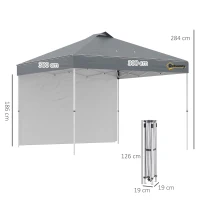 Outsunny 3x3(M) Pop Up Gazebo with 1 Side and Roller Bag, Height Adjustable Party Tent Event Shelter for Garden, Patio, Grey(m-3)
