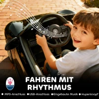 AIYAPLAY Maserati elektrische auto voor kinderen, 2-zitter, 12V batterij, afstandsbediening, LED-lampen, muziekfunctie, Zwart(m-7)