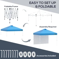 Outsunny 3x3(M) Pop Up Gazebo with 1 Side and Roller Bag, Height Adjustable Party Tent Event Shelter for Garden, Patio, Blue(m-5)