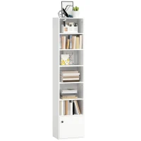 HOMCOM Libreria a 7 Livelli in Stile Moderno con Ripiani Aperti e Anta 40x30x180 cm Bianco(m-7)