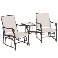 Outsunny Gliding Jack and Jill Seat, with Glass-Top Table - Brown/Beige(m-1)