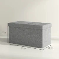 HOMCOM Baú de Arrumação 84L Puff de Arrumação Dobrável Estofado em Linho Sintético com Tampa 76x38x38 cm Cinzento Claro(m-3)