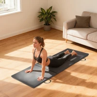 HOMCOM Gymnastikmatte Yoga Pilates Fitness, dreiteilig klappbar mit Griffen, synthetischer Bezug 180 x 60 x 5cm grau(m-5)