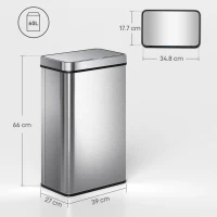 HOMCOM Cestino con sensore 60 L, coperchio automatico, acciaio inox, versatile, Argento(m-3)