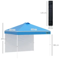 Outsunny 3x3(M) Pop Up Gazebo with 1 Side and Roller Bag, Height Adjustable Party Tent Event Shelter for Garden, Patio, Blue(m-3)
