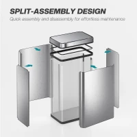 HOMCOM Cestino con sensore 60 L, coperchio automatico, acciaio inox, versatile, Argento(m-5)