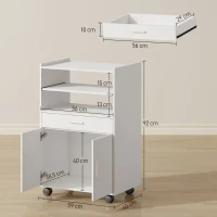 HOMCOM Mobile portamicroonde, con ripiano, armadietto a due ante, cassetto, ruote, Bianco(m-3)