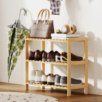 HOMCOM Étagère à chaussures en bambou 3 niveaux pour 9 paires, pour entrée/couloir, 70x26x57,5 cm, naturel(m-4)