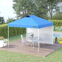 Outsunny 3x3(M) Pop Up Gazebo with 1 Side and Roller Bag, Height Adjustable Party Tent Event Shelter for Garden, Patio, Blue(m-2)