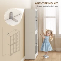 HOMCOM Armario de cocina con puertas de cristal, estantes, compartimentos abiertos, 172 cm de alto, MDF, Blanco(m-4)