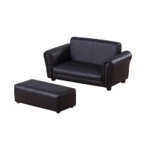 HOMCOM Canapé et Pouf Design Contemporain pour Enfants à partir de 3 Ans Noir(m-1)