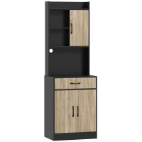 HOMCOM Armoire de cuisine avec plan de travail et passe-câble, commode de cuisine moderne avec tiroir, 3 étagères ouvertes, bois naturel, noir(m-7)