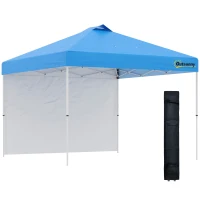 Outsunny 3x3(M) Pop Up Gazebo with 1 Side and Roller Bag, Height Adjustable Party Tent Event Shelter for Garden, Patio, Blue(m-1)