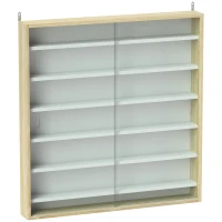 HOMCOM Vitrina para colecciones vitrina mural 80 x 9,5 x 83 cm 6 estantes regulables en altura 2 puertas correderas de vidrio(m-1)