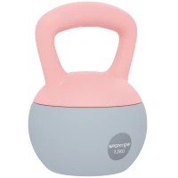 SPORTNOW Kettlebell 12 kg, mit Metallsandfüllung, rutschfestem Griff, für Training zu Hause, 21x21x30 cm, Rosa und Grau(m-1)