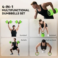 SPORTNOW 20kg Four-In-One Adjustable Weight Dumbbells Set, Barbell, Kettlebell, Push Up Stand - Green(m-4)