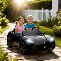 AIYAPLAY Maserati elektrische auto voor kinderen, 2-zitter, 12V batterij, afstandsbediening, LED-lampen, muziekfunctie, Zwart(m-10)