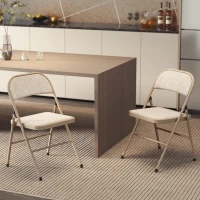 HOMCOM Jeu de 2 chaises pliantes rembourrées en lin synthétique avec dossier et structure en acier pour salon 45x46x78 cm Beige(m-5)