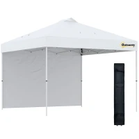 Outsunny 3x3(M) Pop Up Gazebo with 1 Side and Roller Bag, Height Adjustable Party Tent Event Shelter for Garden, Patio, White(m-1)