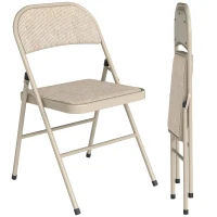 HOMCOM Jeu de 2 chaises pliantes rembourrées en lin synthétique avec dossier et structure en acier pour salon 45x46x78 cm Beige(m-6)