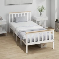 HOMCOM Eenpersoons-bedframe, houten bedframe, opbergruimte onder, natuurhout, wit(m-10)