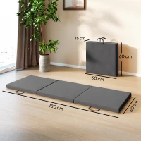HOMCOM Foldable 3-panel gymnastics yoga pilates fitness mat with handles synthetic cover 180 x 60 x 5cm gray(m-3)