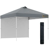 Outsunny 3x3(M) Pop Up Gazebo with 1 Side and Roller Bag, Height Adjustable Party Tent Event Shelter for Garden, Patio, Grey(m-10)