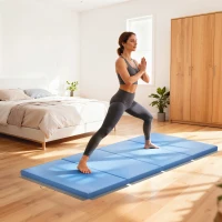 HOMCOM Gymnastikmatte Yoga Pilates Fitness, 4-teilig faltbar mit Griffen, synthetischer Bezug, 180 x 80 x 5 cm, hellblau(m-2)