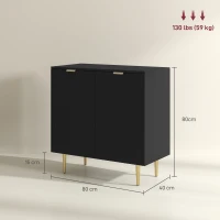 HOMCOM Credenza da cucina con 2 ante, ripiano regolabile e piedi metallici rialzati 80 x 40 x 80 cm Nero(m-3)