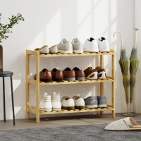 HOMCOM Scarpiera in Bambù a 3 Livelli per 9 Paia 70x26x57,5 cm Legno Naturale(m-2)