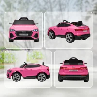 HOMCOM Carro Elétrico Audi E-Tron 12V com Faróis Buzina Música MP3 TF USB e Abertura da Porta 3-8km/h 108x60x47 cm Rosa(m-5)