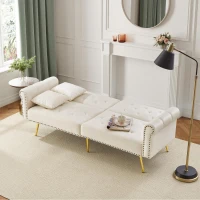 2-Seater Modern Sofa Bed with Independent Backrests, Gold-Plated Metal Feet, Velvet Couch for Living Room, 177L x 74W x 71H cm, White(m-10)