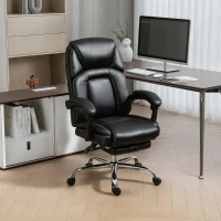 HOMCOM Reclinbarer Bürostuhl mit ausziehbarer Fußstütze aus PU-Leder, Kapazität 180 kg, Schwarz(m-2)