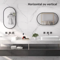 HOMCOM Espelho Casa de Banho Ovalado 60x90 cm Espelho Decorativo de Parede com Estrutura de Alumínio para Sala Corredor Preto(m-6)