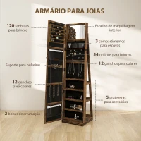 HOMCOM Joalheiro de Pé Armário para Jóias 360° com Fechadura e Espelho Incorporado Carga Máxima 20 kg 38x38x160 cm Marrom Rústico(m-5)