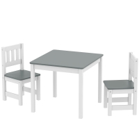 AIYAPLAY Ensemble Table et Chaises pour Enfants 3-8 Ans 3 pièces en Bois avec Bords Arrondis, Gris et Blanc