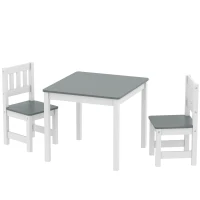 AIYAPLAY Ensemble Table et Chaises pour Enfants 3-8 Ans 3 pièces en Bois avec Bords Arrondis, Gris et Blanc(m-1)