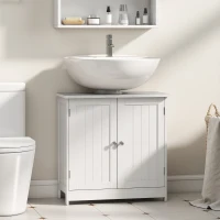 HOMCOM Under Sink Bathroom Storage Cabinet 2 Layers Vanity Unit Wooden - White(m-2)