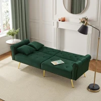 2-Seater Modern Sofa Bed with Velvet Upholstery and Adjustable Backrests, Daybed Perfect for Living Room, 177L x 74W x 71H cm, Green(m-10)