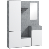 HOMCOM Mobile da Ingresso 4 in 1 con Specchio, Ganci e Ripiani Interni, in Legno, 145x29x184 cm, Grigio e Bianco