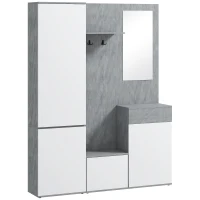 HOMCOM Mobile da Ingresso 4 in 1 con Specchio, Ganci e Ripiani Interni, in Legno, 145x29x184 cm, Grigio e Bianco(m-1)