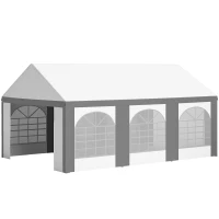 Outsunny 6 x 4m Galvanised Party Tent, Marquee Gazebo with Sides, Six Windows and Double Doors, for Parties, Wedding and Events(m-11)