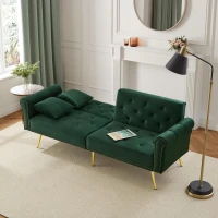 2-Seater Modern Sofa Bed with Velvet Upholstery and Adjustable Backrests, Daybed Perfect for Living Room, 177L x 74W x 71H cm, Green(m-9)