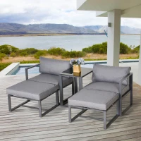 Outsunny 5 Piece Garden Aluminium Conversation Sofa Set Patio Furniture Set Outdoor 2 Sofas 2 Footstools End Table with Cushions(m-2)