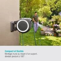 GARDENA Dévidoir automatique mural RollUp M/L liseret blanc – Longueur 25m – Ø13mm – Kit complet – Garantie 5 ans (18622-20)(m-3)