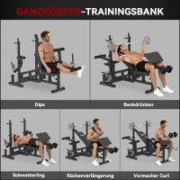 HOMCOM Multifunktion Hantelbank Trainingsbank mit Langhantel-Ablage verstellbar Schrägbank Kraftstation Fitnessstation Stahl Kunstleder 210 x 110 x 103-123 cm(m-4)