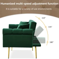 2-Seater Modern Sofa Bed with Velvet Upholstery and Adjustable Backrests, Daybed Perfect for Living Room, 177L x 74W x 71H cm, Green(m-5)